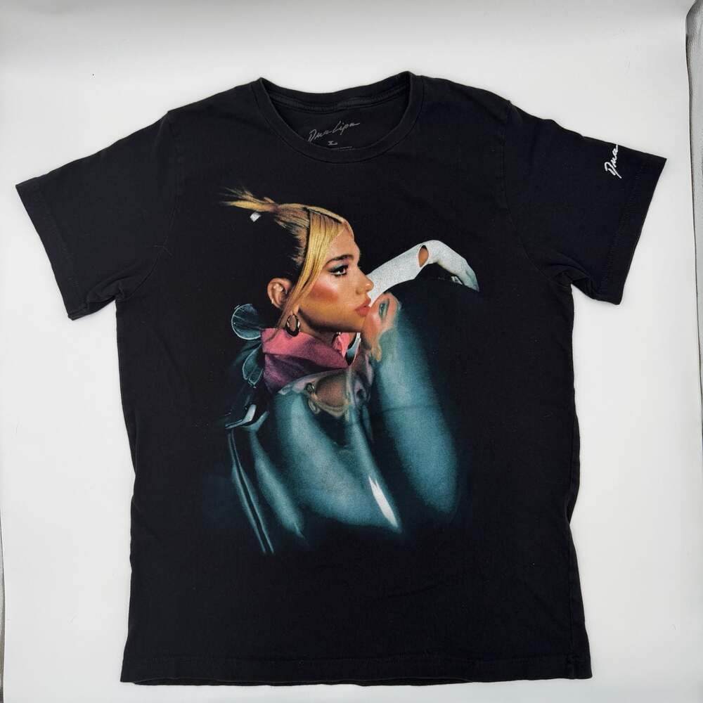 Dua Lipa Future Nostalgia Tour Shirt Womens L Black Y2K Pop Star Graphic Tee